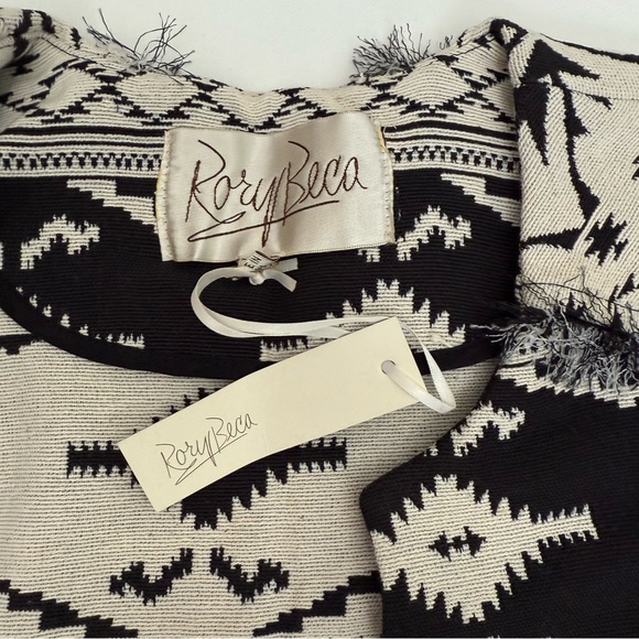 NWT RORY BECA Black Cream Silk Fringe Allover Patterned Jacket Size XS MSRP $220 - Picture 7 of 11